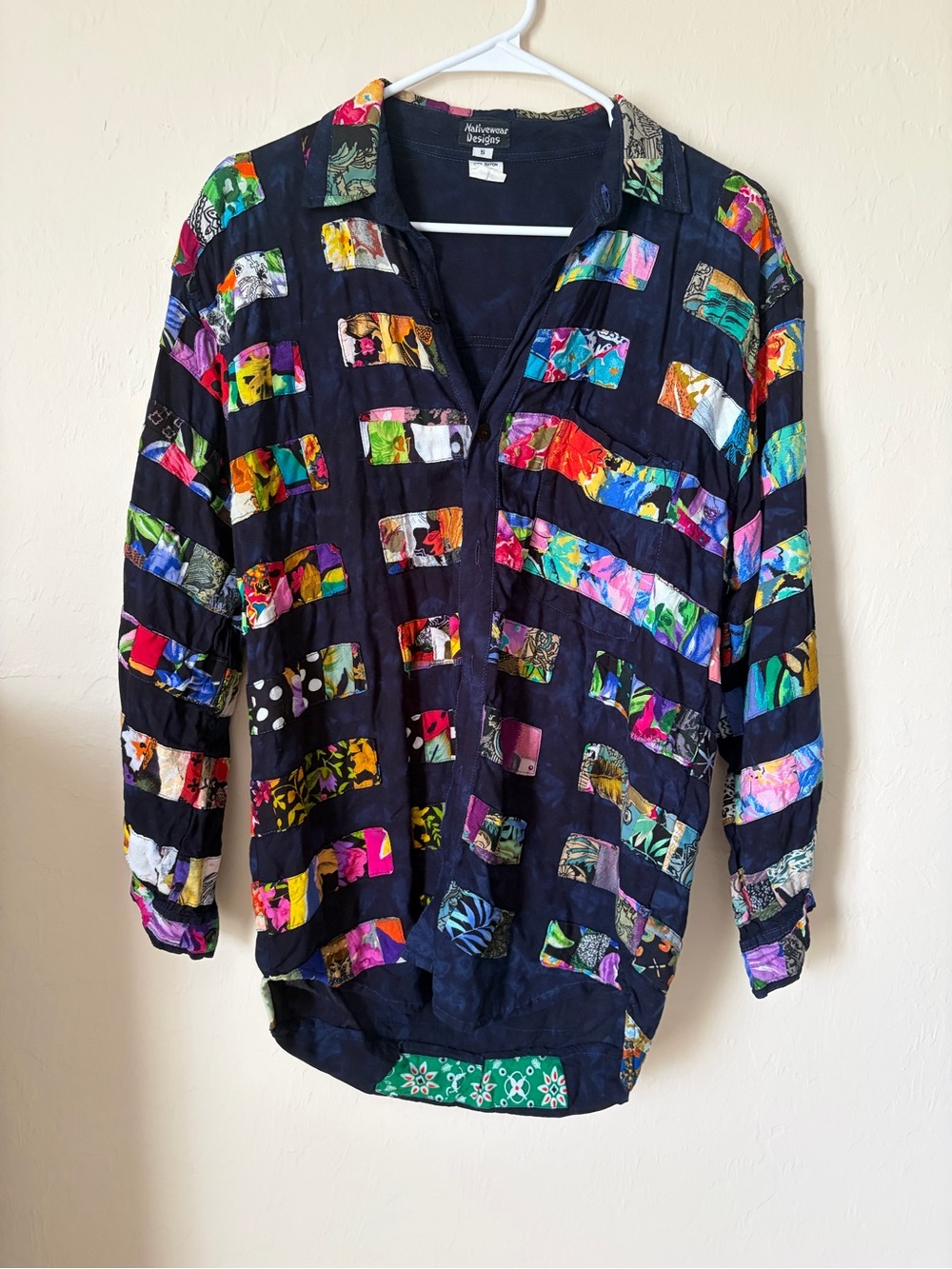Multicolor Patchwork Stripe Button-Down Shirt - Black Base